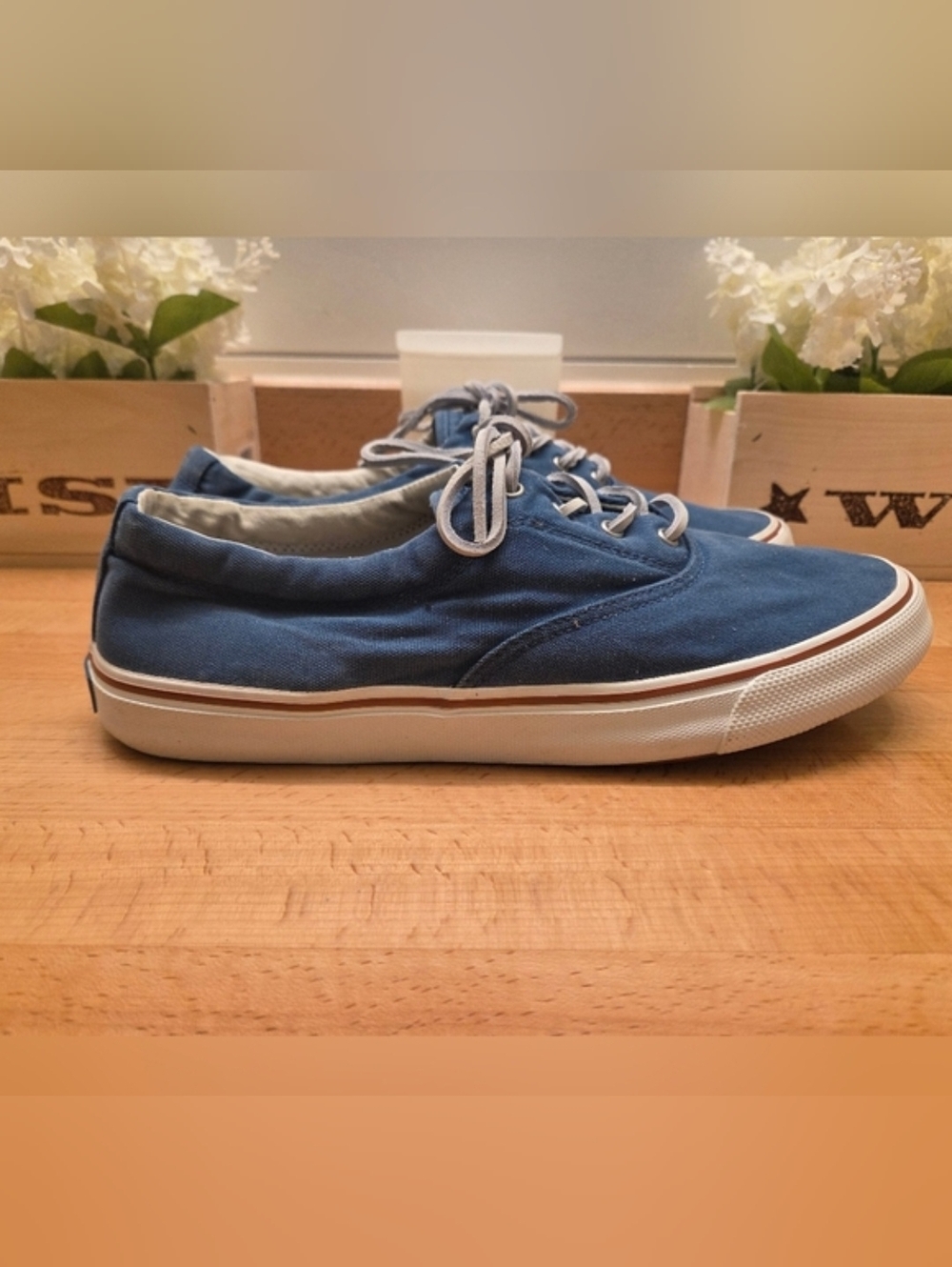 Sperry Striper II CVO Sneaker Blue Salt Washed Canvas Boat Shoes Mens Size 12